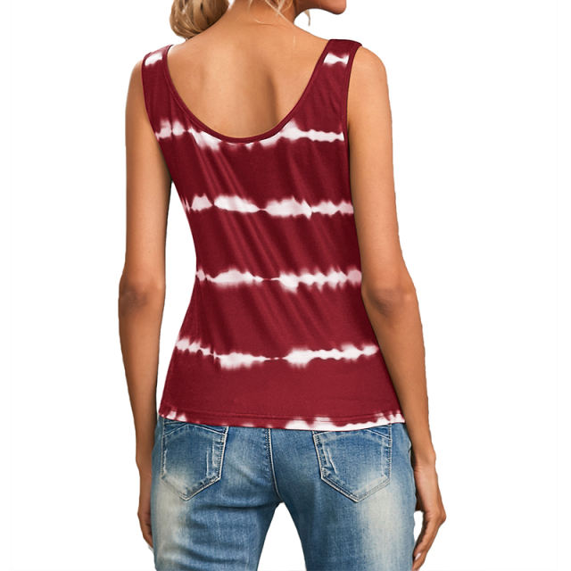 Solid Color Striped Women Tops Summer Slim Short Sleeve Vest PQ1132A