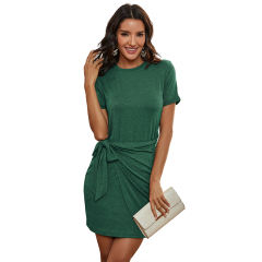Knotted Short Sleeve Mini Dress For Women Summer Casual Dresses PQWQ1105A
