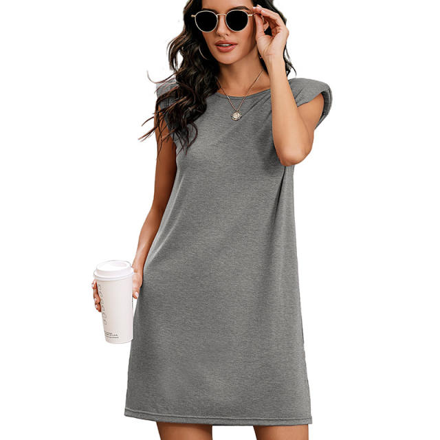 Sleeveless Solid Color Summer Dress Round Neck Casual Dresses For Women PQ1001D