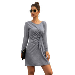 Knotted Casual Dresses For Female Fashion Solid Color Streetwear PQXR634B