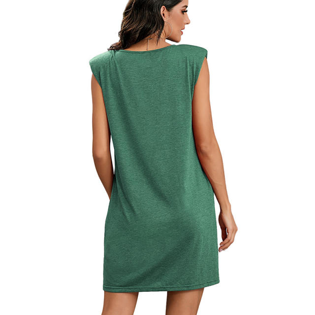 Sleeveless Solid Color Casual Dresses Round Neck Summer Dress For Women PQ1001C