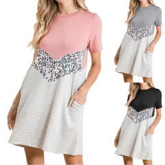 Women Summer Mini Dress Short Sleeve Leopard Print Casual Dress PQ1124B