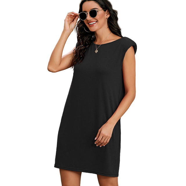 Sleeveless Solid Color Casual Dresses Round Neck Summer Dress For Women PQ1001C