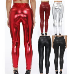 PVC Steampunk Club Pants Faux Leather Wetlook Trousers Women PQLK1116D