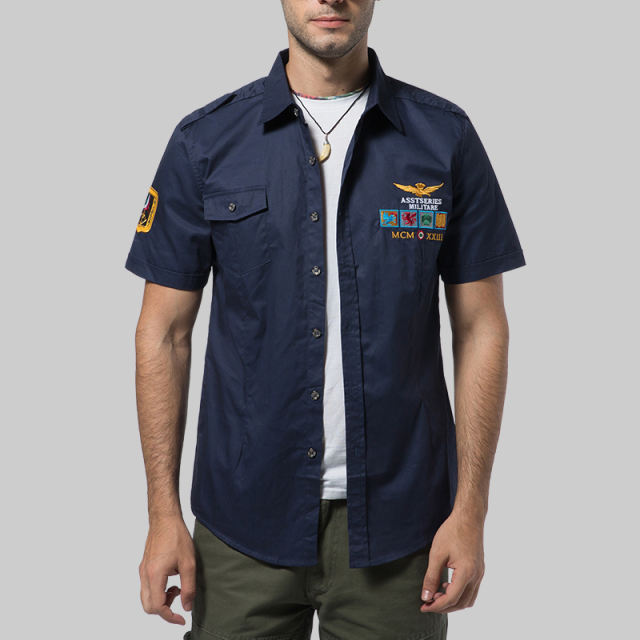 Light Blue Summer Casual Shirts Short Sleeve Men Fashion Tops PQ18006E