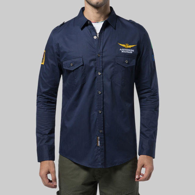 Black Long Sleeve Spring Casual Shirts Men's Fashion Tops PQ12001A