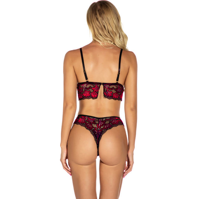 Sexy Vallentine Day Sheer Lace Underwear Women Bra Set with Panties PQ201701B