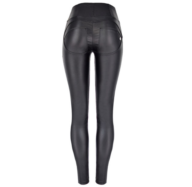 High Waist Faux Leather Jeans Fashion Women Bubble Butt PU Trousers PQTOP376