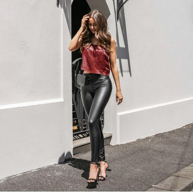 High Waist Faux Leather Jeans Fashion Women Bubble Butt PU Trousers PQTOP376