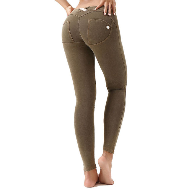 Yellow Bubble Butt Denim Pants Women Trend Low Waist Jeans PQF043G