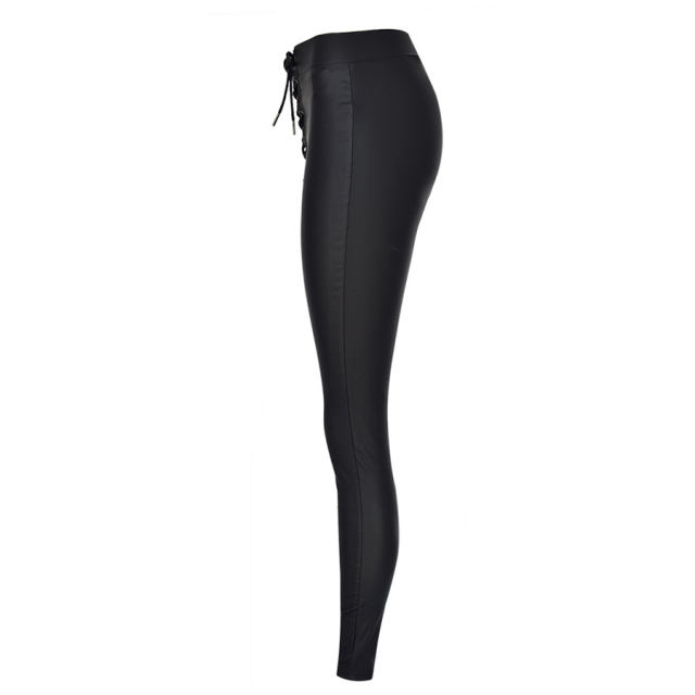 High Waist Faux Leather Pencil Pants Bubble Butt PU Trousers PQTOP335