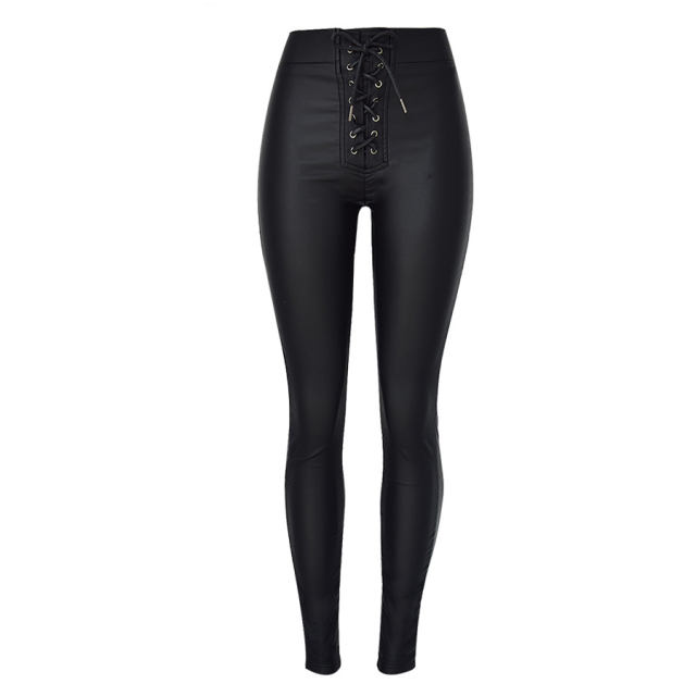 High Waist Faux Leather Pencil Pants Bubble Butt PU Trousers PQTOP335