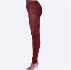Bubble Butt Red PU Trousers High Waist Faux Leather Pencil Pants PQTOPTSL057