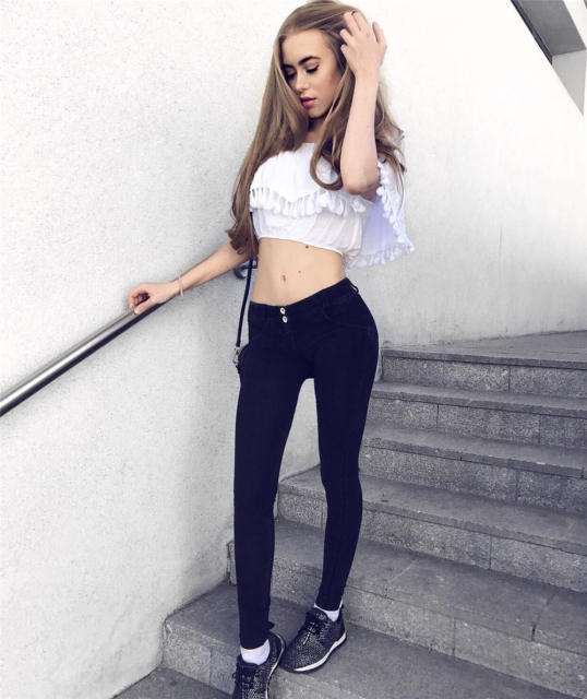 Female Sexy Low Waist Jeans Black Bubble Butt Denim Pants PQTOP6671