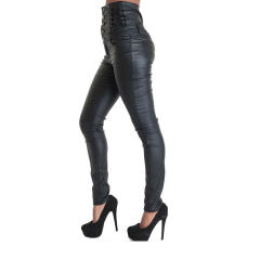 Women Faux Leather High Waist Pants Bubble Butt PU Trousers PQTOP293