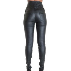 Women Faux Leather High Waist Pants Bubble Butt PU Trousers PQTOP293