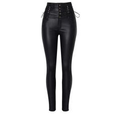 Women Faux Leather High Waist Pants Bubble Butt PU Trousers PQTOP293