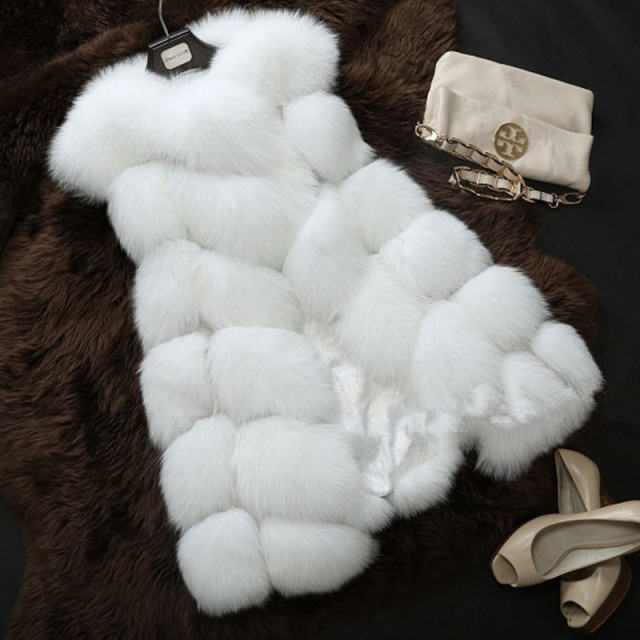 Blue Winter Coat Women Mid Length Faux Fur Jacket Fox Fur Vest PQ1422Q