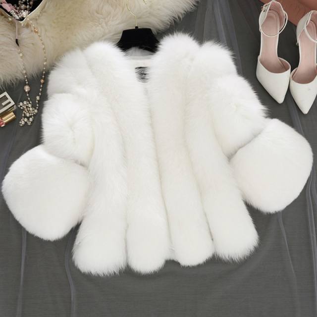 Pink Winter Chic Fox Fur Short Jackets Faux Fur Coat for Women PQPP01C