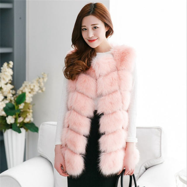 Rose Winter Coat Women Mid Length Faux Fur Jacket Fox Fur Vest PQ1422N