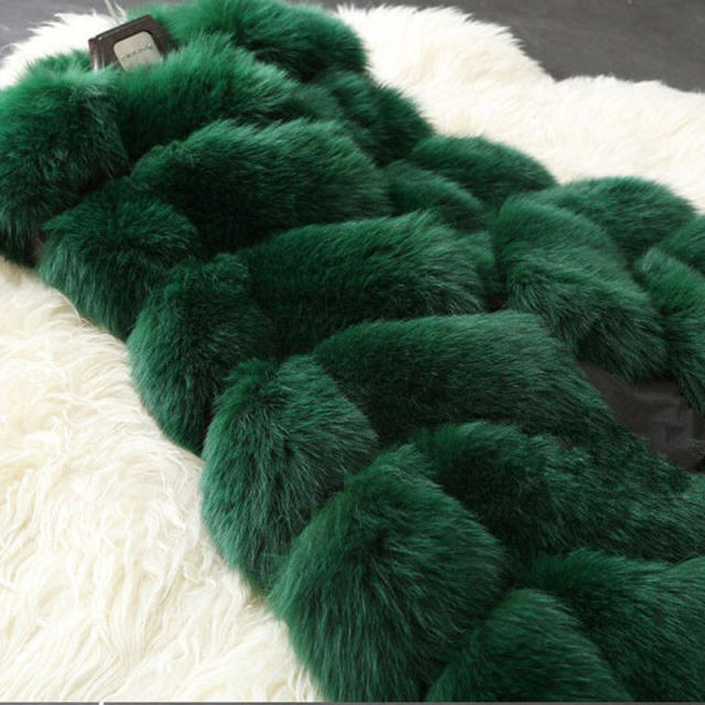 Rose Winter Coat Women Mid Length Faux Fur Jacket Fox Fur Vest PQ1422N