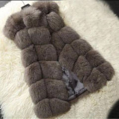 Wine Red Faux Fur Jacket Fox Fur Vest Women Mid-length Winter Coat PQ1422G