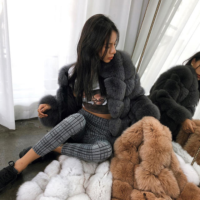 Grey Winter Fox Faux Fur Coat for Women Chic Fur Long Jackets PQFC014C