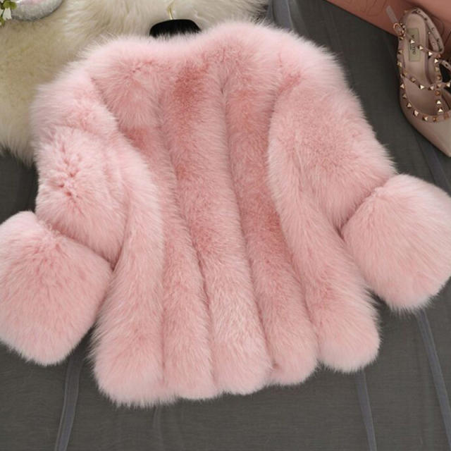 Grey Winter Chic Fox Fur Short Jackets Faux Fur Coat for Women PQPP01B