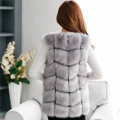 Dark Grey Mid-length Winter Coat Women Faux Fur Jacket Fox Fur Vest PQ1422K