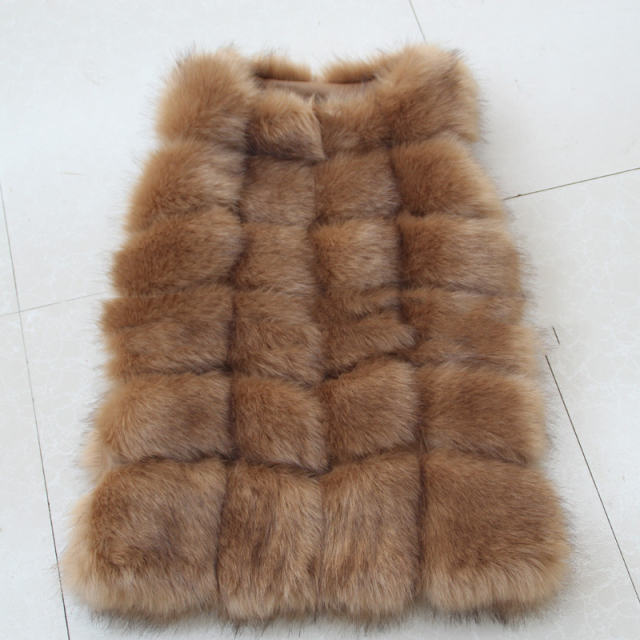 Rose Winter Coat Women Mid Length Faux Fur Jacket Fox Fur Vest PQ1422N