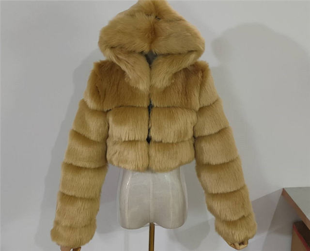 Women Sexy Fox Faux Fur Short Jackets Long Sleeve Hoodies Coat PQ00598