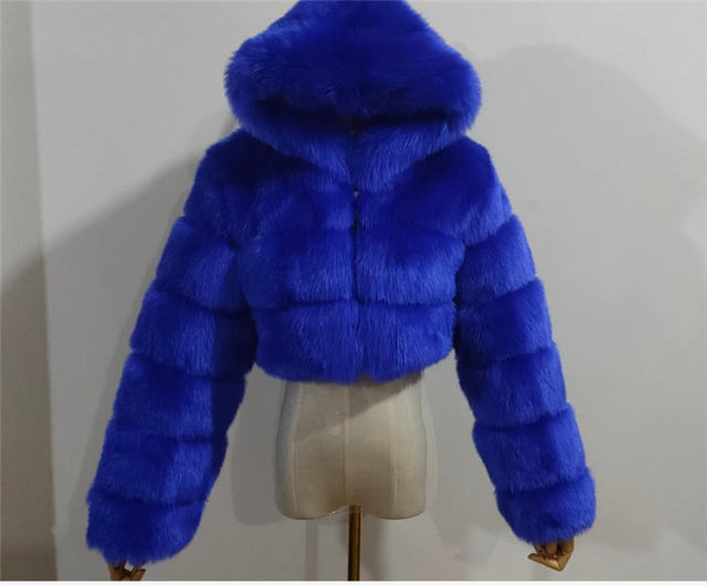 Women Sexy Fox Faux Fur Short Jackets Long Sleeve Hoodies Coat PQ00598