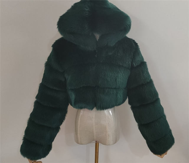 Women Sexy Fox Faux Fur Short Jackets Long Sleeve Hoodies Coat PQ00598