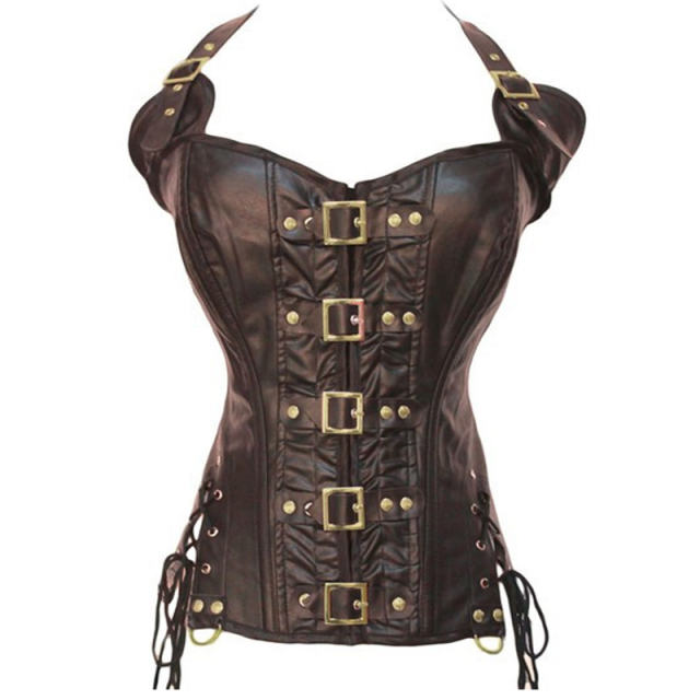 Sexy PU Gothic Corselet For Women Faux Leather Steampunk Corset PQ608B