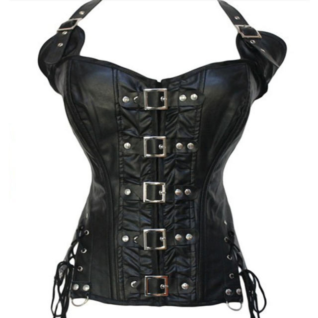 Sexy PU Gothic Corselet For Women Faux Leather Steampunk Corset PQ608B