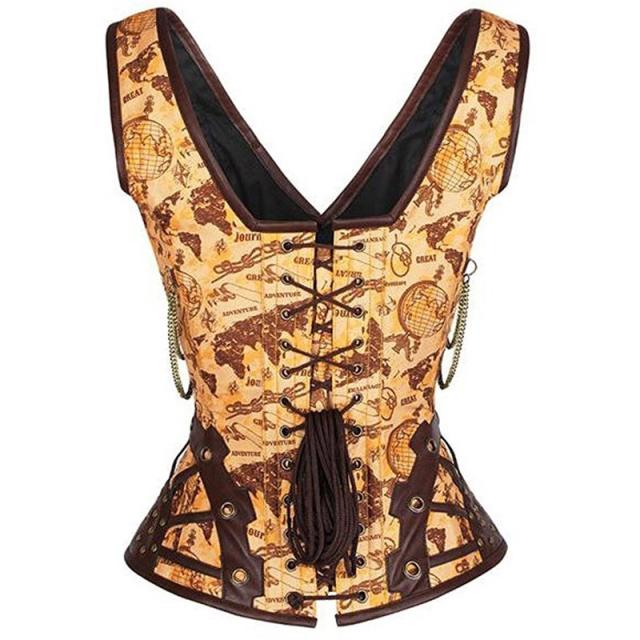 Black Faux Leather Steampunk Corset Sexy PU Gothic Corselet For Women PQ679A