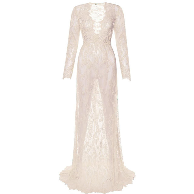 Women Pregnant Dress Sexy Deep V Neck Maternity Gown Lace See-through Elegant Long Dresses PQ9848A