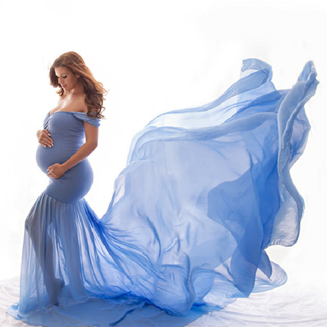 Rose Long Maternity Dress Elegant Pregnant Gown Off Shoulder Mesh Maxi Dresses Party Clothing PQ1869R