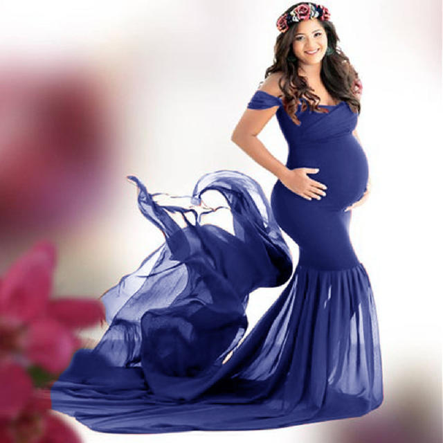 Rose Long Maternity Dress Elegant Pregnant Gown Off Shoulder Mesh Maxi Dresses Party Clothing PQ1869R