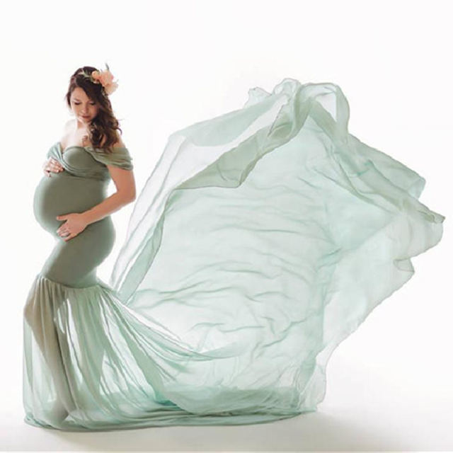 Wine Red Long Maternity Dress Elegant Pregnant Gown Off Shoulder Mesh Maxi Dresses Party Clothing PQ1869C