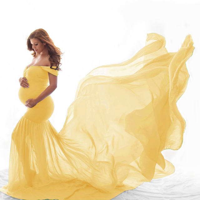 Wine Red Long Maternity Dress Elegant Pregnant Gown Off Shoulder Mesh Maxi Dresses Party Clothing PQ1869C