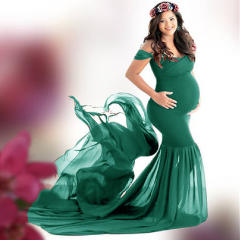 Rose Long Maternity Dress Elegant Pregnant Gown Off Shoulder Mesh Maxi Dresses Party Clothing PQ1869R