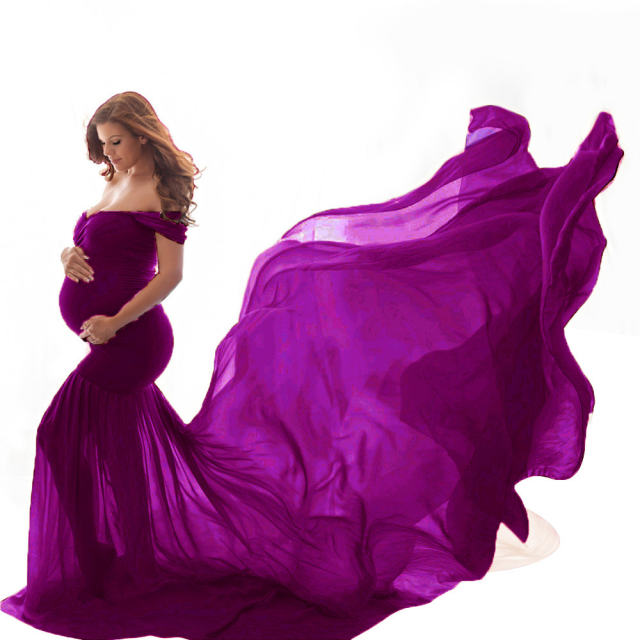 Wine Red Long Maternity Dress Elegant Pregnant Gown Off Shoulder Mesh Maxi Dresses Party Clothing PQ1869C