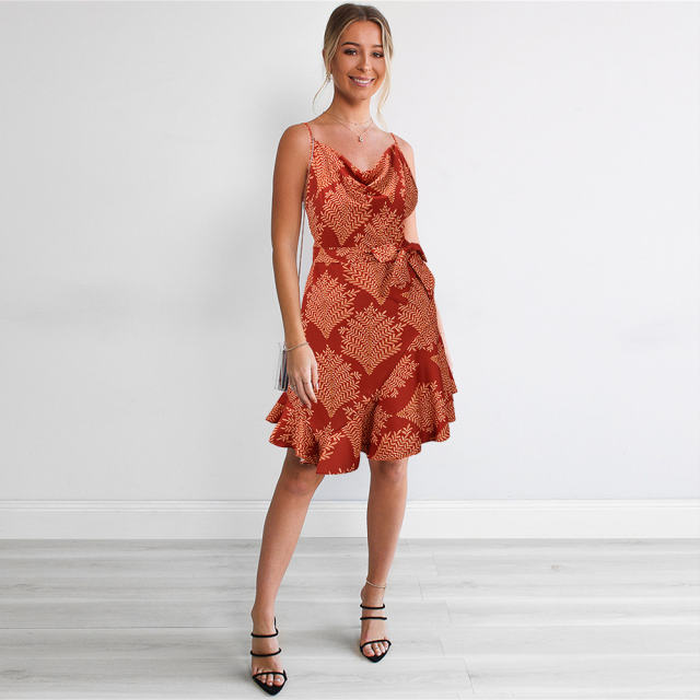 Red Summer Slim Sexy Print Casual Dress Plus Size Summer Dresses PQLQ110C
