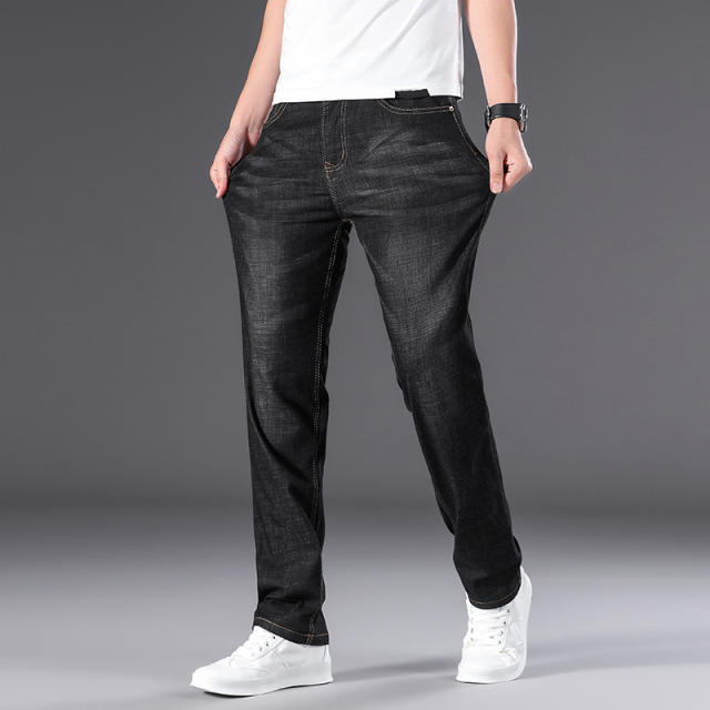 Black Summer Casual Pants Plus Size Denim Trousers Men Mature Jeans PQ301C
