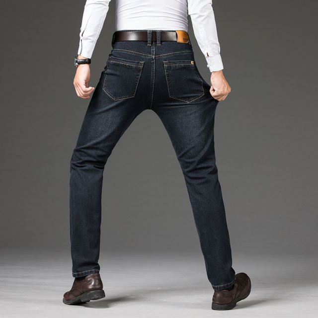 Black Plus Size Denim Pants Men Winter Casual Trousers Business Jeans PQYP2013B