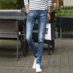 Blue Spring Fashion Jeans Men Denim Pants Casual Ripped Cropped Trousers PQYP833