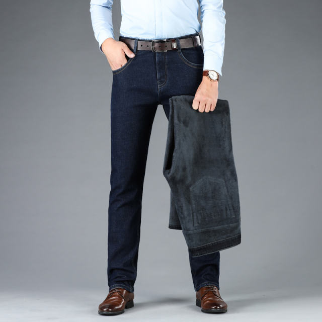 Black Fashion  Men Velvet Jeans Winter Casual Trousers Plus Size Denim Pants PQ5155B