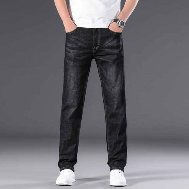 Blue Summer Casual Pants Plus Size Denim Trousers Men Mature Jeans PQ301B