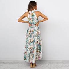 White Summer Fashion Printed Floral Dress Sexy Bohemian Dresses PQH2069A